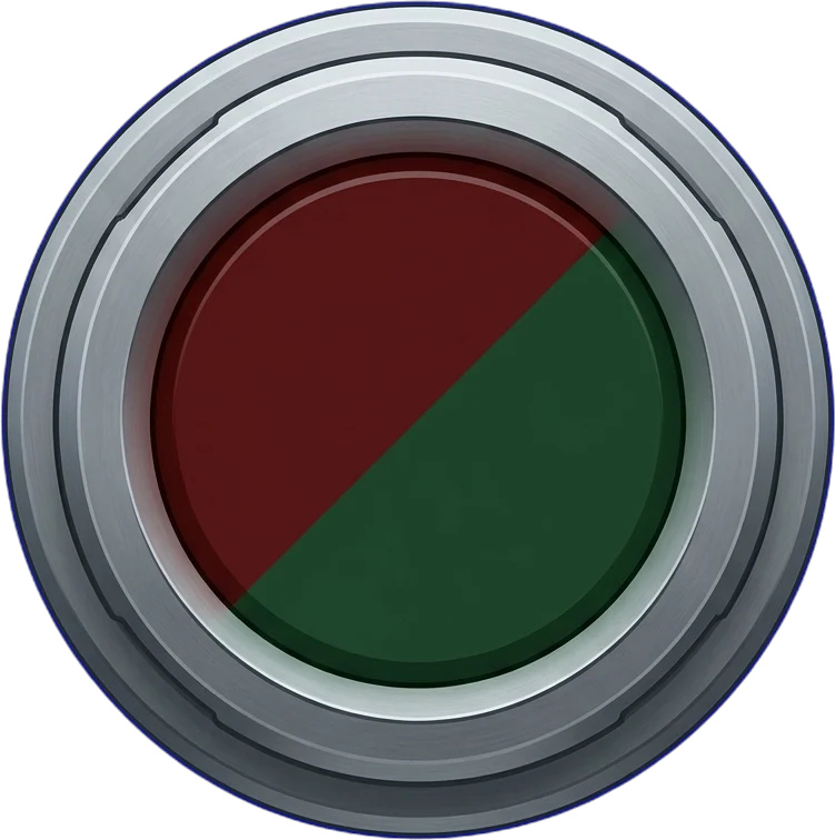 Check lamp: oxide red and granted green lens in a milled steel ring